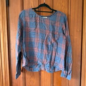 Cloth & Stone Blue Burnt Red Plaid Top Size Medium